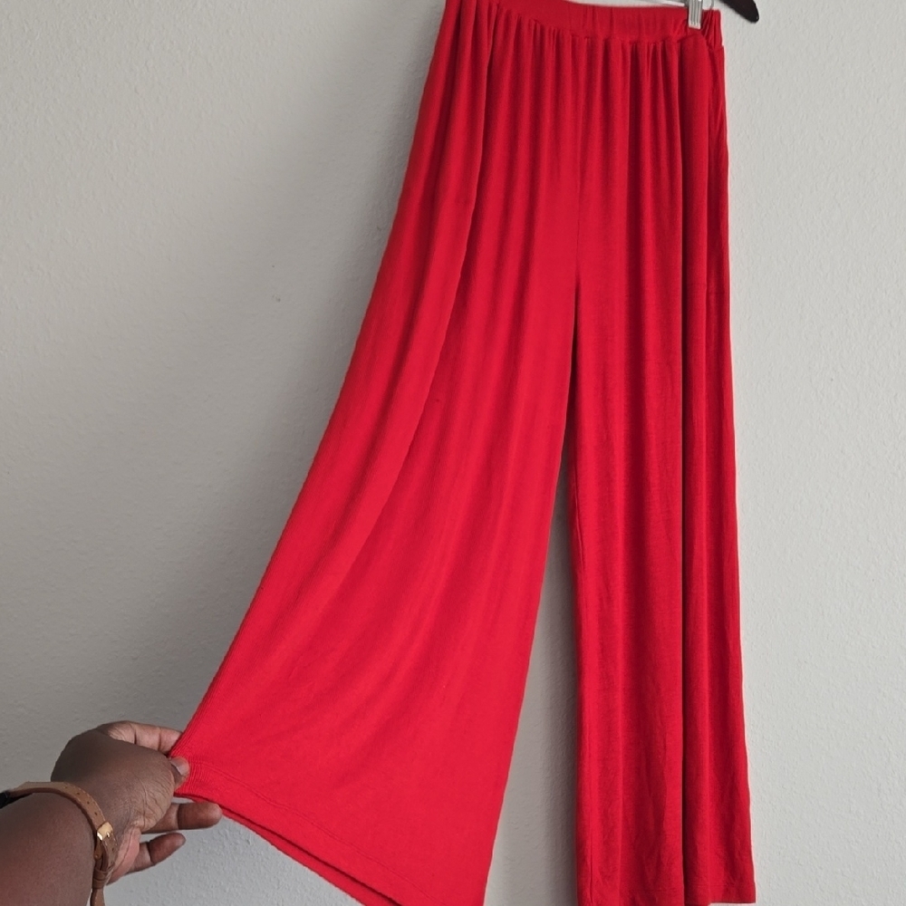 Free People Beach Wide Leg Red Beach Cover Up Ribbed Pants Oversized